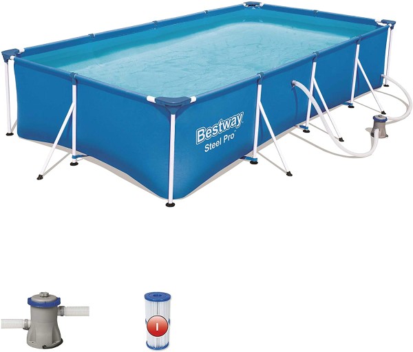 ‎BESTWAY 56424 | Frame Pool Steel Pro mit Filterpumpe 400x211x81cm blau